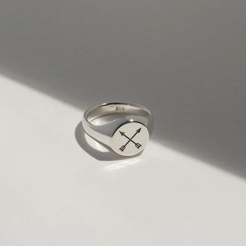 Crossed Arrows Signet Ring in Sterling Silver