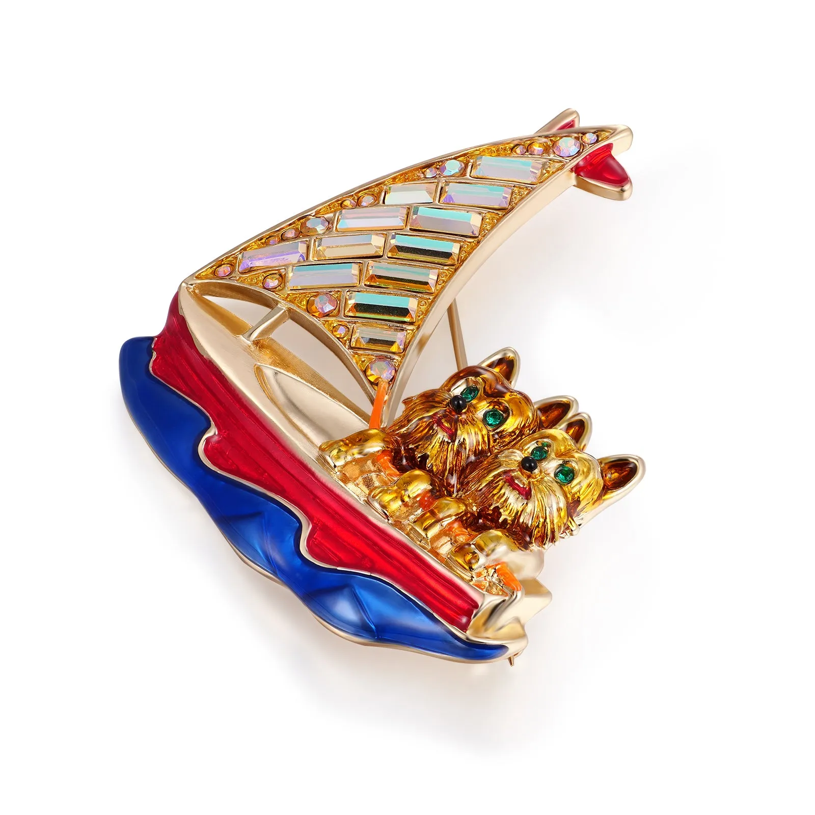 Crystal Sailing Dogs Brooch