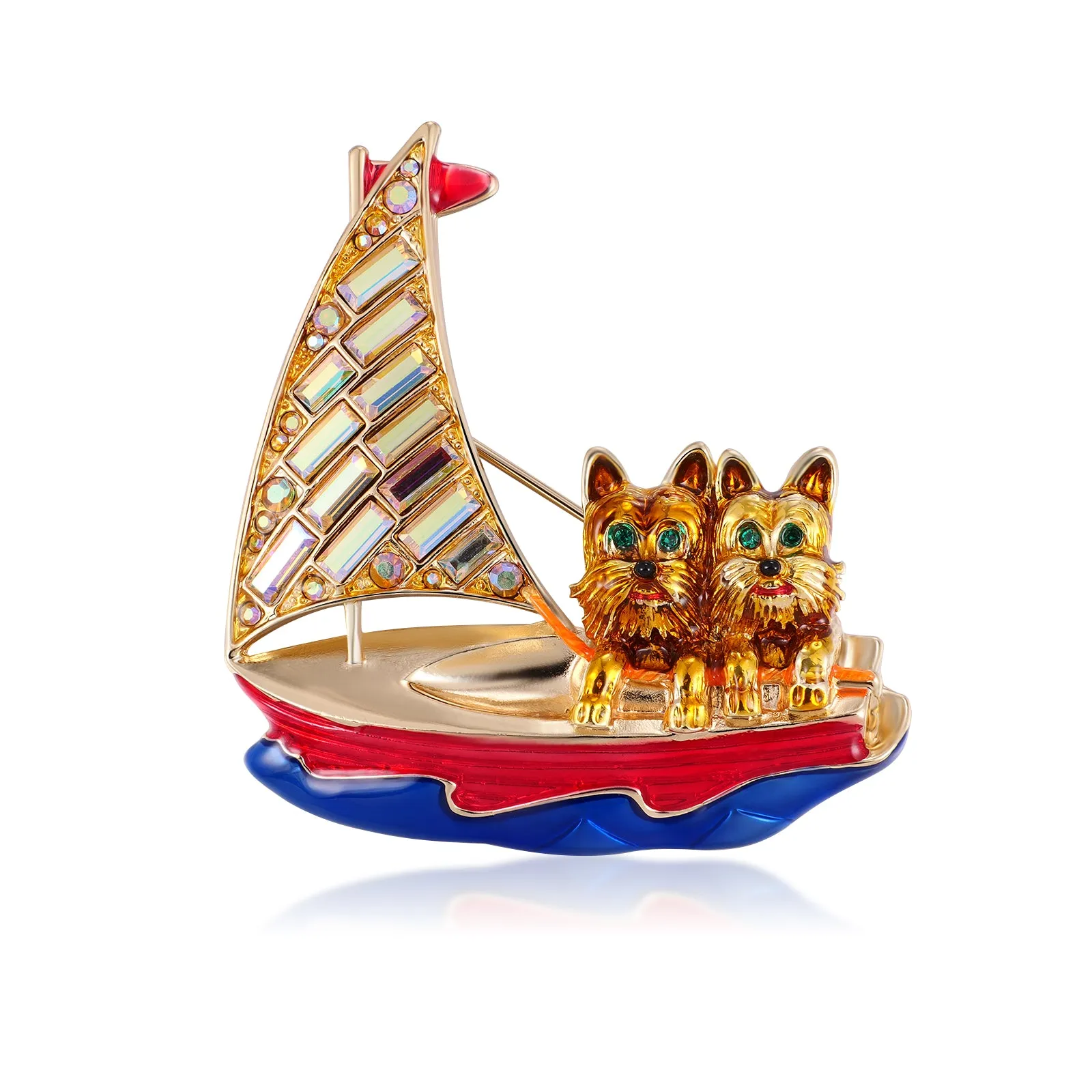 Crystal Sailing Dogs Brooch