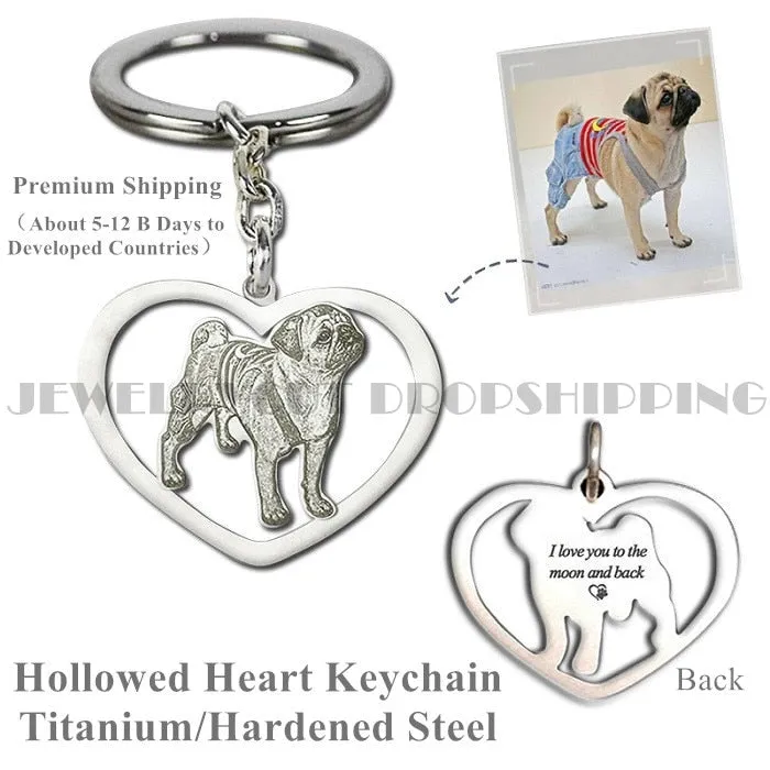 Customized Pet Keychain Photo personalized Jewelry 925 Sterling Silver Memory Keepsake Engrave Dog Cat Name Tag Portrait