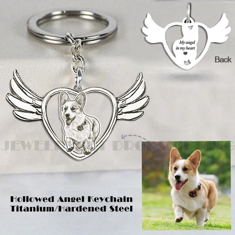 Customized Pet Keychain Photo personalized Jewelry 925 Sterling Silver Memory Keepsake Engrave Dog Cat Name Tag Portrait