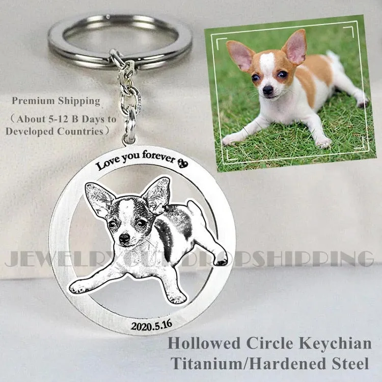 Customized Pet Keychain Photo personalized Jewelry 925 Sterling Silver Memory Keepsake Engrave Dog Cat Name Tag Portrait