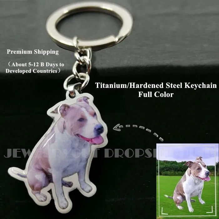 Customized Pet Keychain Photo personalized Jewelry 925 Sterling Silver Memory Keepsake Engrave Dog Cat Name Tag Portrait