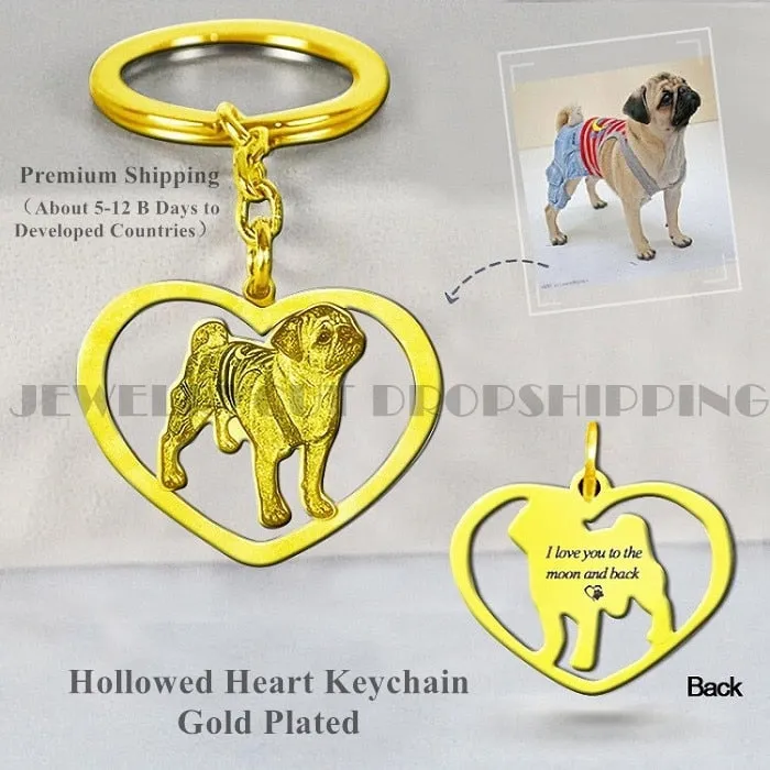 Customized Pet Keychain Photo personalized Jewelry 925 Sterling Silver Memory Keepsake Engrave Dog Cat Name Tag Portrait