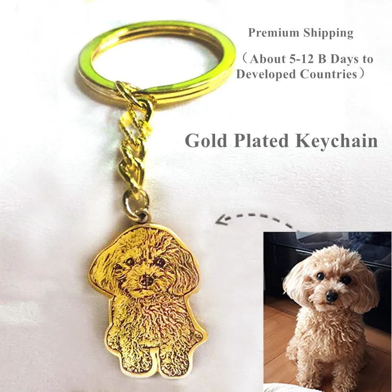 Customized Pet Keychain Photo personalized Jewelry 925 Sterling Silver Memory Keepsake Engrave Dog Cat Name Tag Portrait