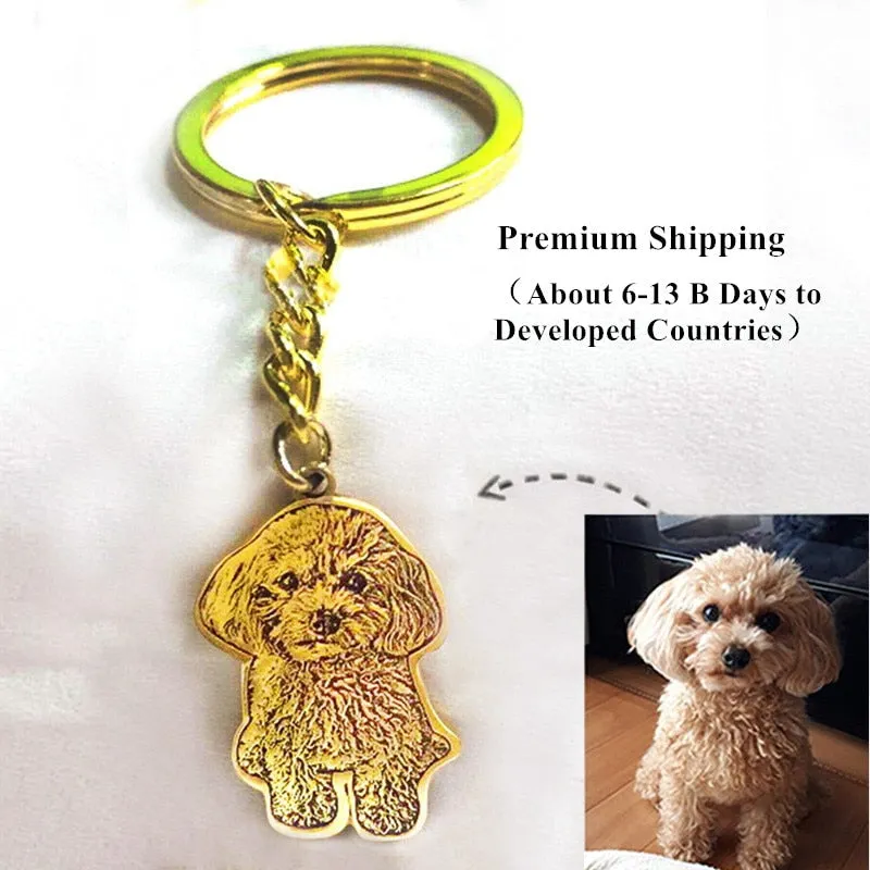 Customized Pet Keychain Photo personalized Jewelry 925 Sterling Silver Memory Keepsake Engrave Dog Cat Name Tag Portrait