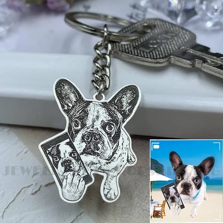 Customized Pet Keychain Photo personalized Jewelry 925 Sterling Silver Memory Keepsake Engrave Dog Cat Name Tag Portrait