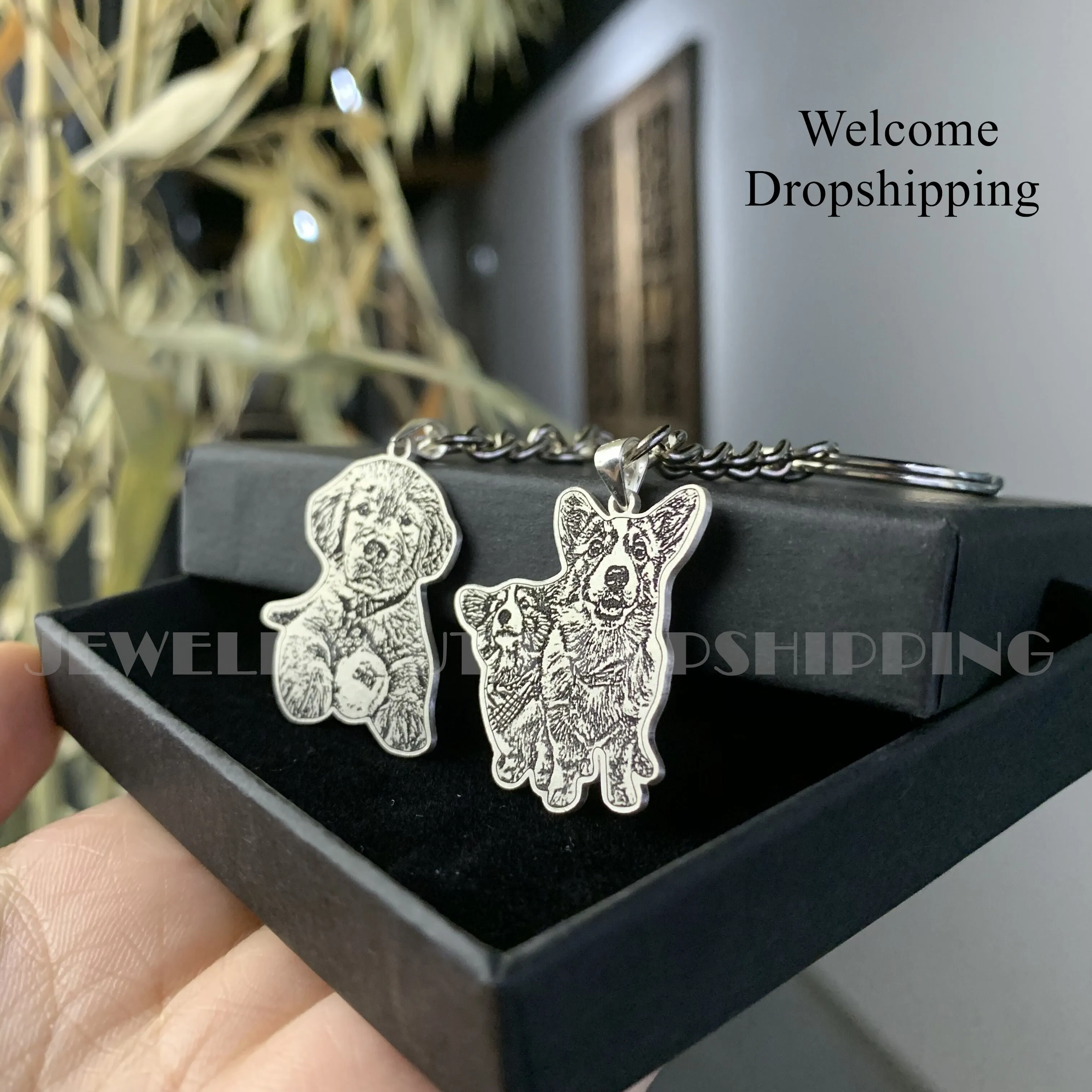 Customized Pet Keychain Photo personalized Jewelry 925 Sterling Silver Memory Keepsake Engrave Dog Cat Name Tag Portrait