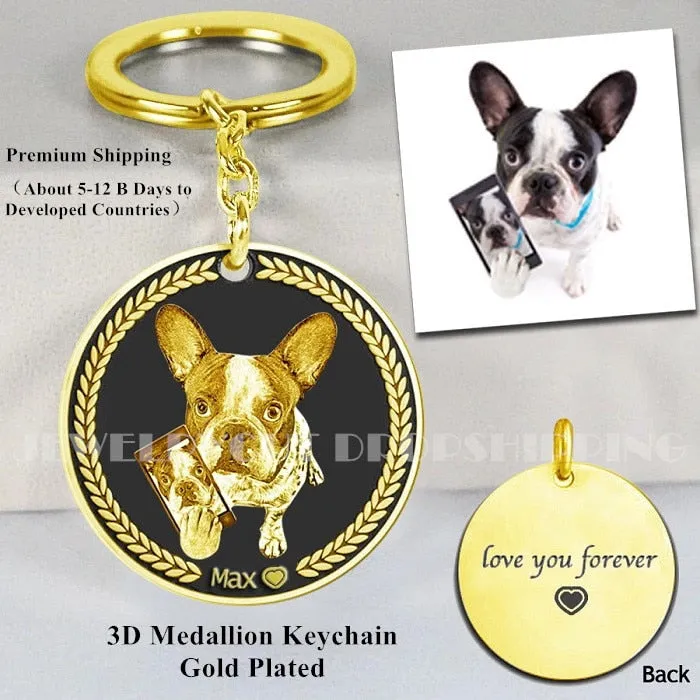 Customized Pet Keychain Photo personalized Jewelry 925 Sterling Silver Memory Keepsake Engrave Dog Cat Name Tag Portrait