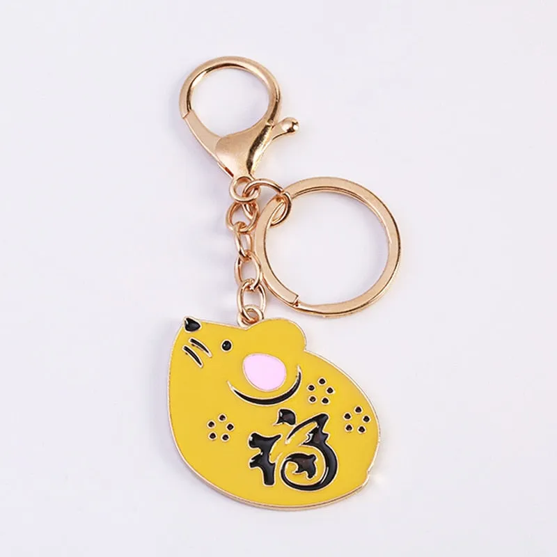 Cute Lucky 12 Zodiac Mouse Keychain Crystal Enamel Handbag Charms Rat Animal Keyrings