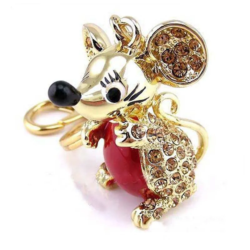 Cute Lucky 12 Zodiac Mouse Keychain Crystal Enamel Handbag Charms Rat Animal Keyrings