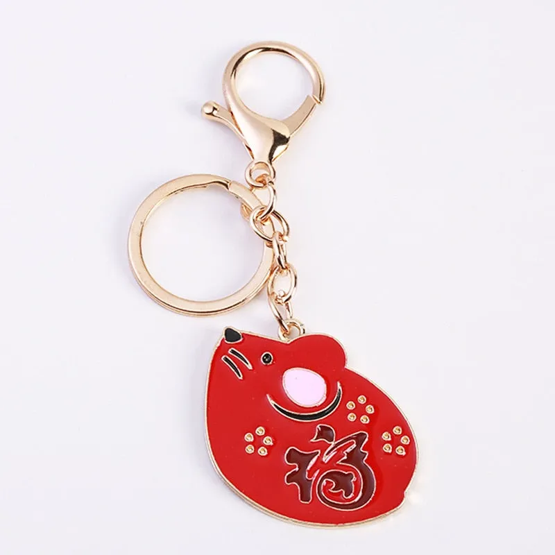 Cute Lucky 12 Zodiac Mouse Keychain Crystal Enamel Handbag Charms Rat Animal Keyrings