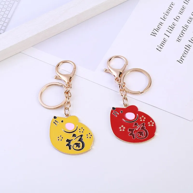 Cute Lucky 12 Zodiac Mouse Keychain Crystal Enamel Handbag Charms Rat Animal Keyrings