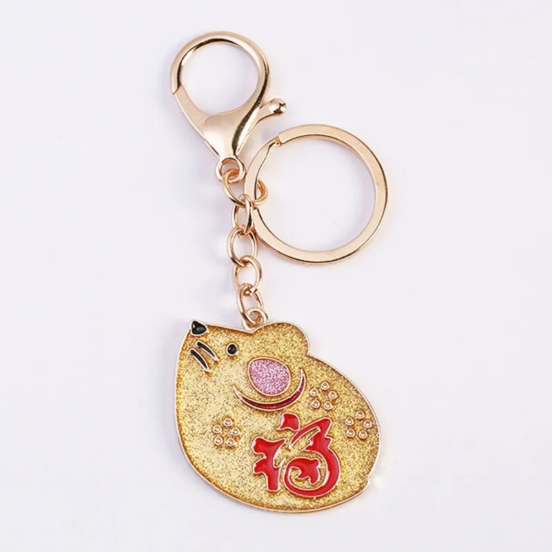 Cute Lucky 12 Zodiac Mouse Keychain Crystal Enamel Handbag Charms Rat Animal Keyrings