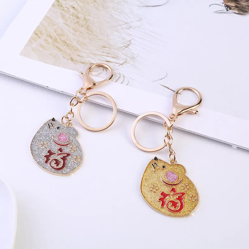 Cute Lucky 12 Zodiac Mouse Keychain Crystal Enamel Handbag Charms Rat Animal Keyrings