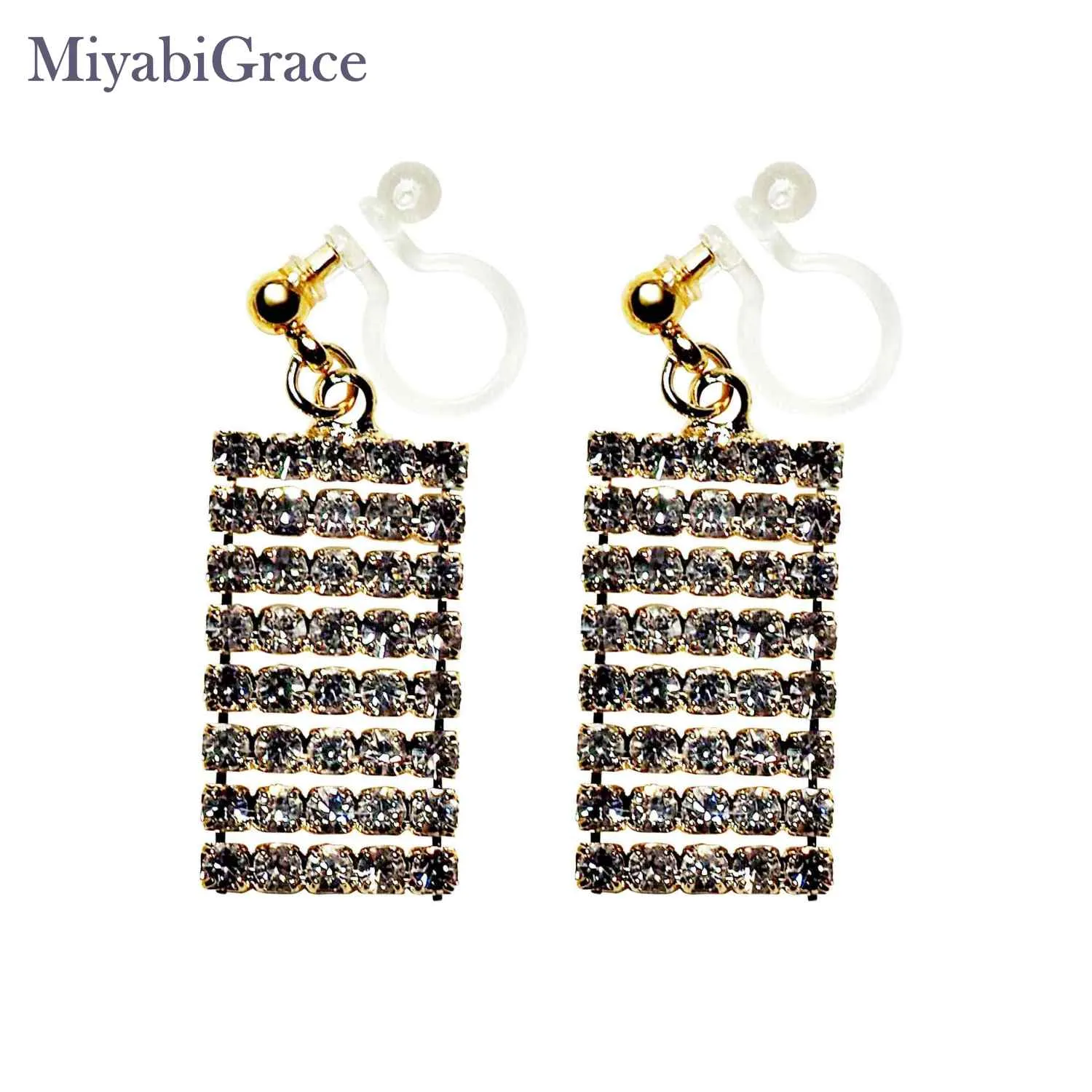 Dangle Chic Rectangular Rhinestone Crystal Invisible Clip-On Earrings