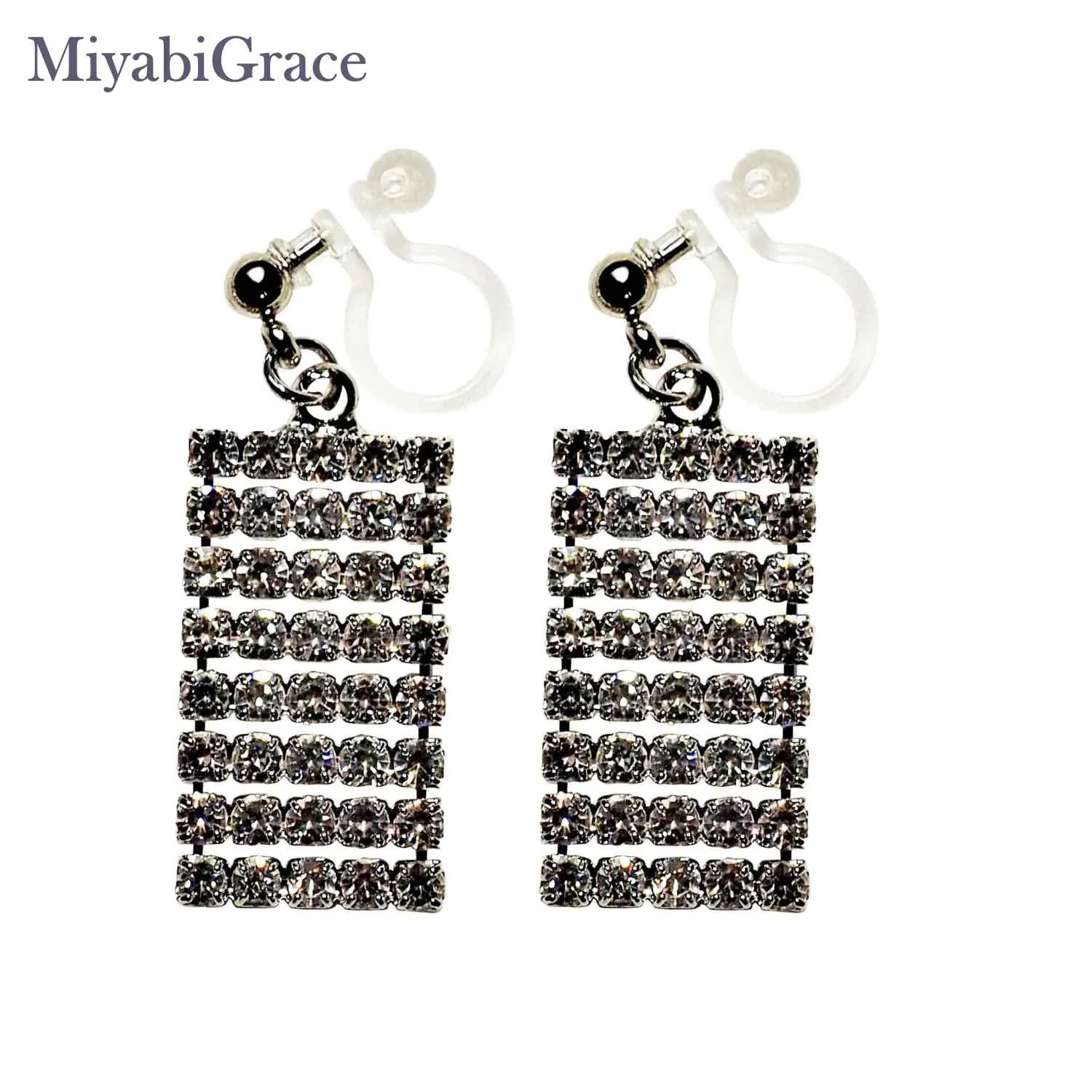 Dangle Chic Rectangular Rhinestone Crystal Invisible Clip-On Earrings