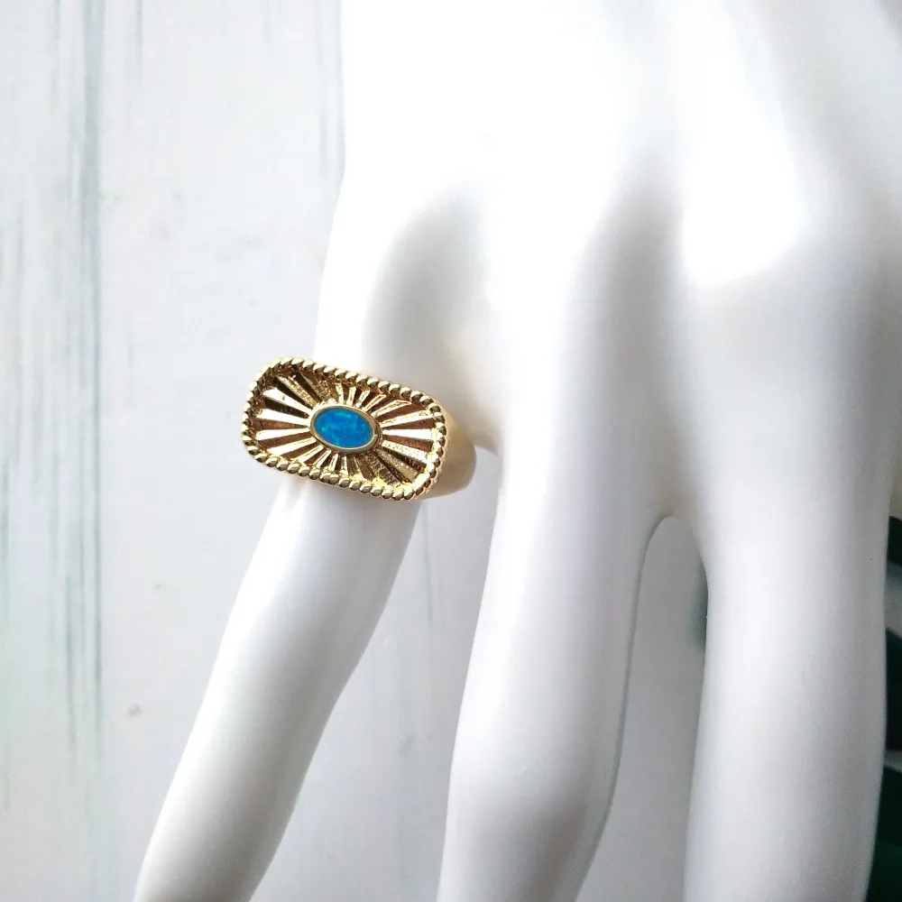 Deco Sunrays Opal Blue Ring