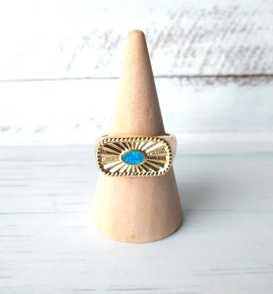 Deco Sunrays Opal Blue Ring