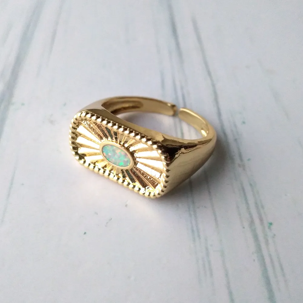 Deco Sunrays Opal White Ring