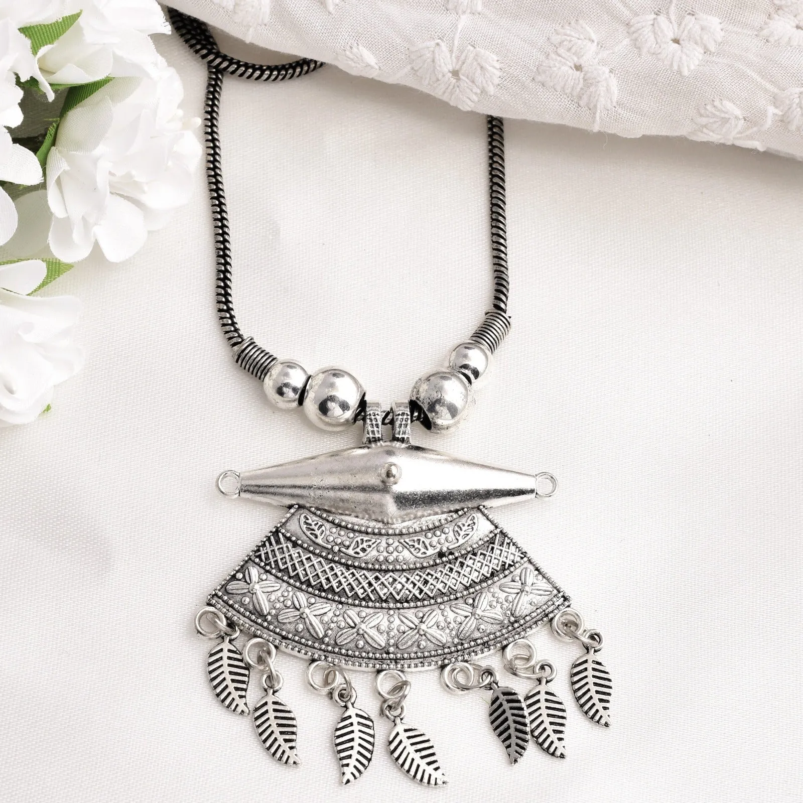 Designer German Silver Kolhapuri Long Pendant Necklace