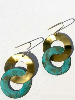 Earrings Double Hoop Brass Patina