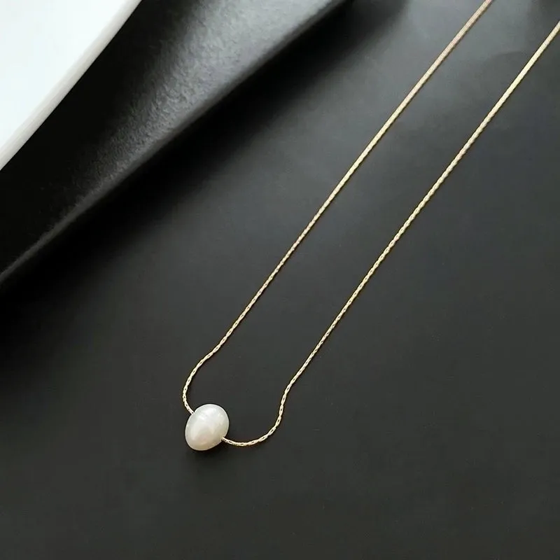 Elegant Geometric Titanium Steel Inlay Pearls Necklaces