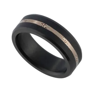 Elysium Ares Matte Black Diamond Wedding Ring with 14 Carat Yellow Gold Mokume Inlay