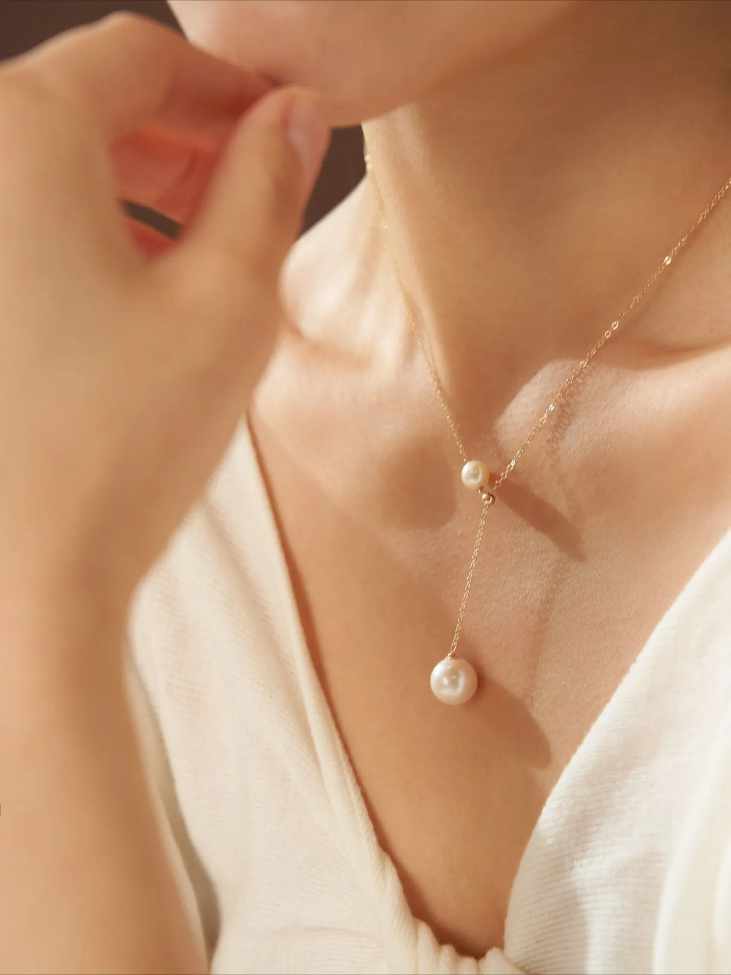 Embellished Series Adjustable Y-Shaped Pearl Necklace