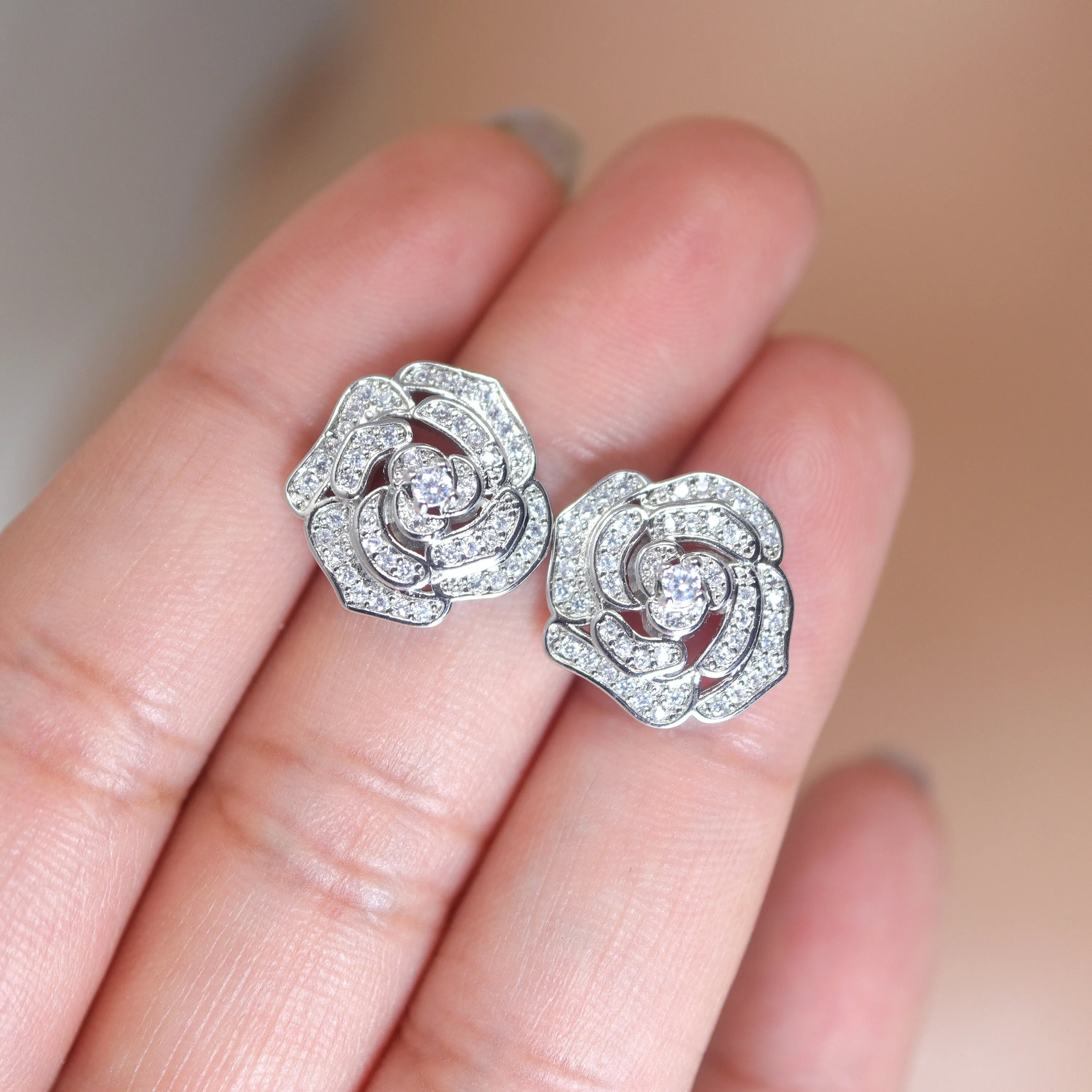 Enchanting Rose Radiance: Swarovski Crystal Rose Stud Earrings for Brides, Crystal Bridal Earrings, Statement Earrings Cz