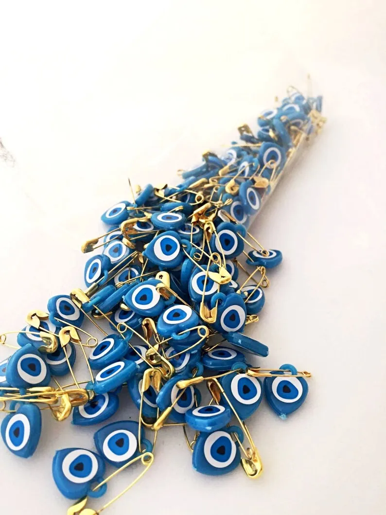 Evil Eye Safety Pin 100, Unique Wedding Favors, Resin Evil Eye Bead