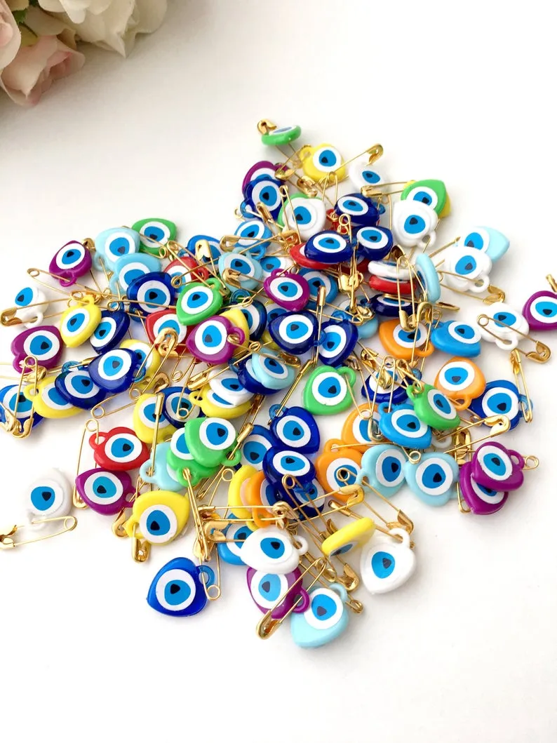 Evil Eye Safety Pin 100, Unique Wedding Favors, Resin Evil Eye Bead