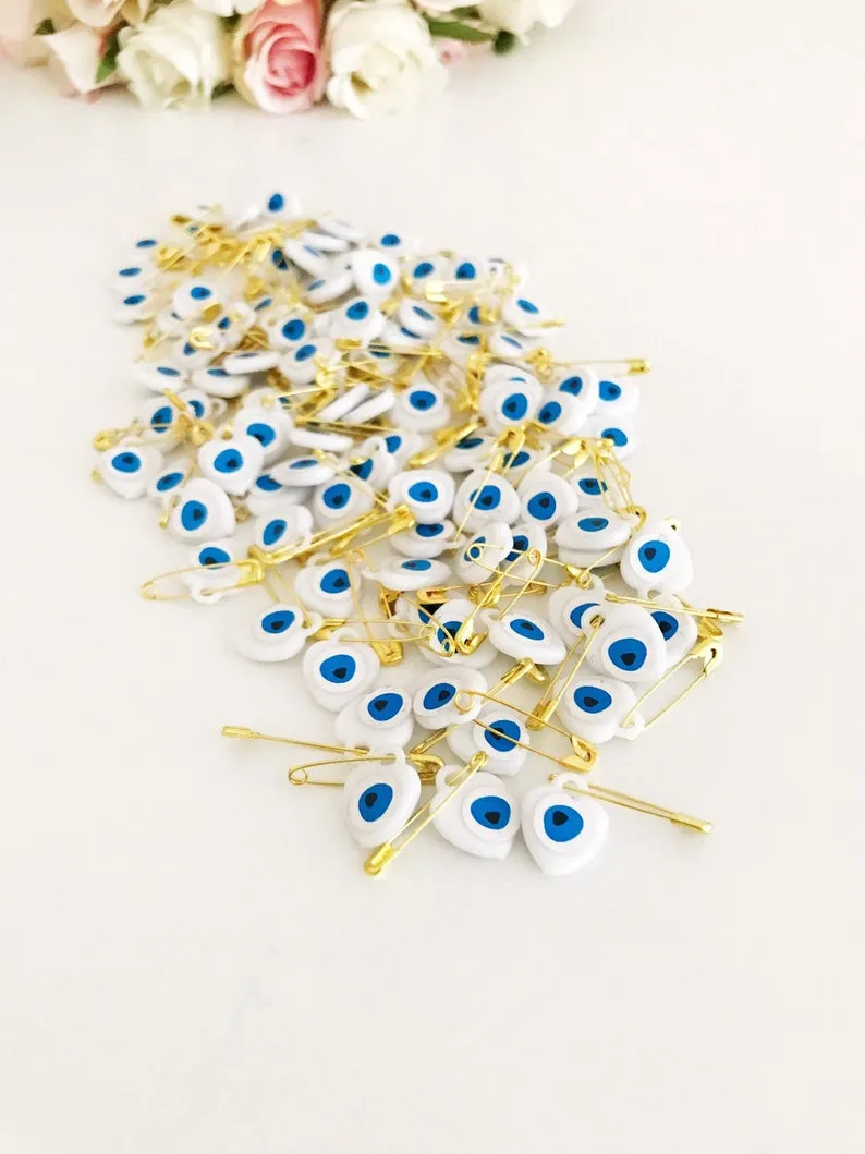 Evil Eye Safety Pin 100, Unique Wedding Favors, Resin Evil Eye Bead