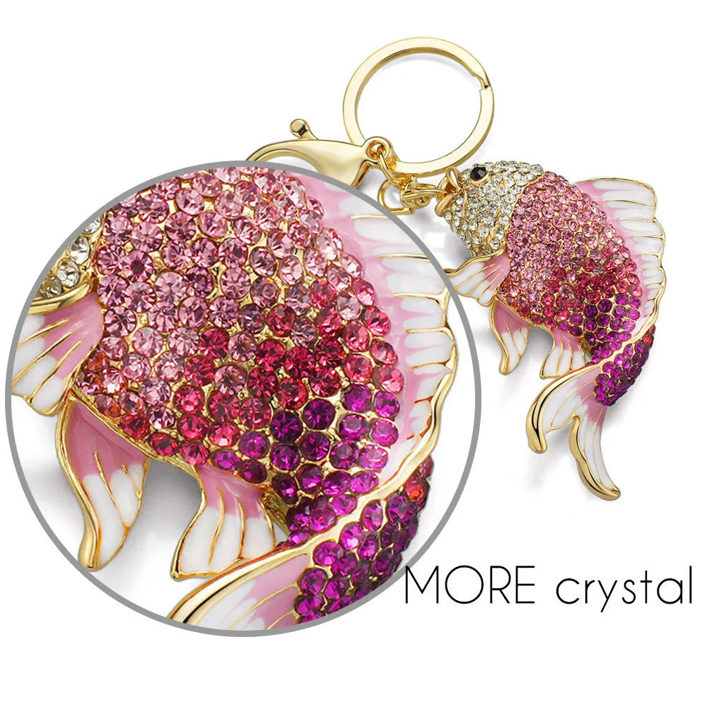 Exquisite Enamel Crystal Fish Key Chains Holder Goldfish Purse Bag Buckle HandBag Pendant For Car Keyrings KeyChains