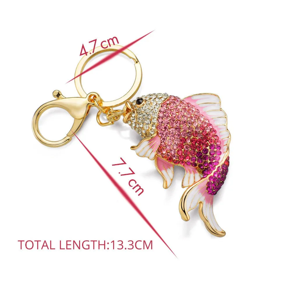 Exquisite Enamel Crystal Fish Key Chains Holder Goldfish Purse Bag Buckle HandBag Pendant For Car Keyrings KeyChains