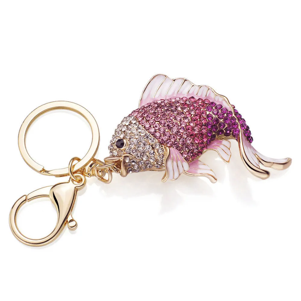 Exquisite Enamel Crystal Fish Key Chains Holder Goldfish Purse Bag Buckle HandBag Pendant For Car Keyrings KeyChains