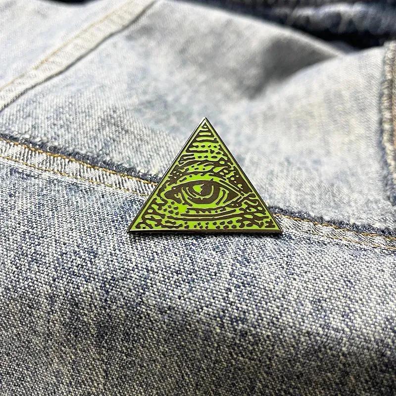 Eye Of Providence Brooch - Copper Triangle Shape With Green Color