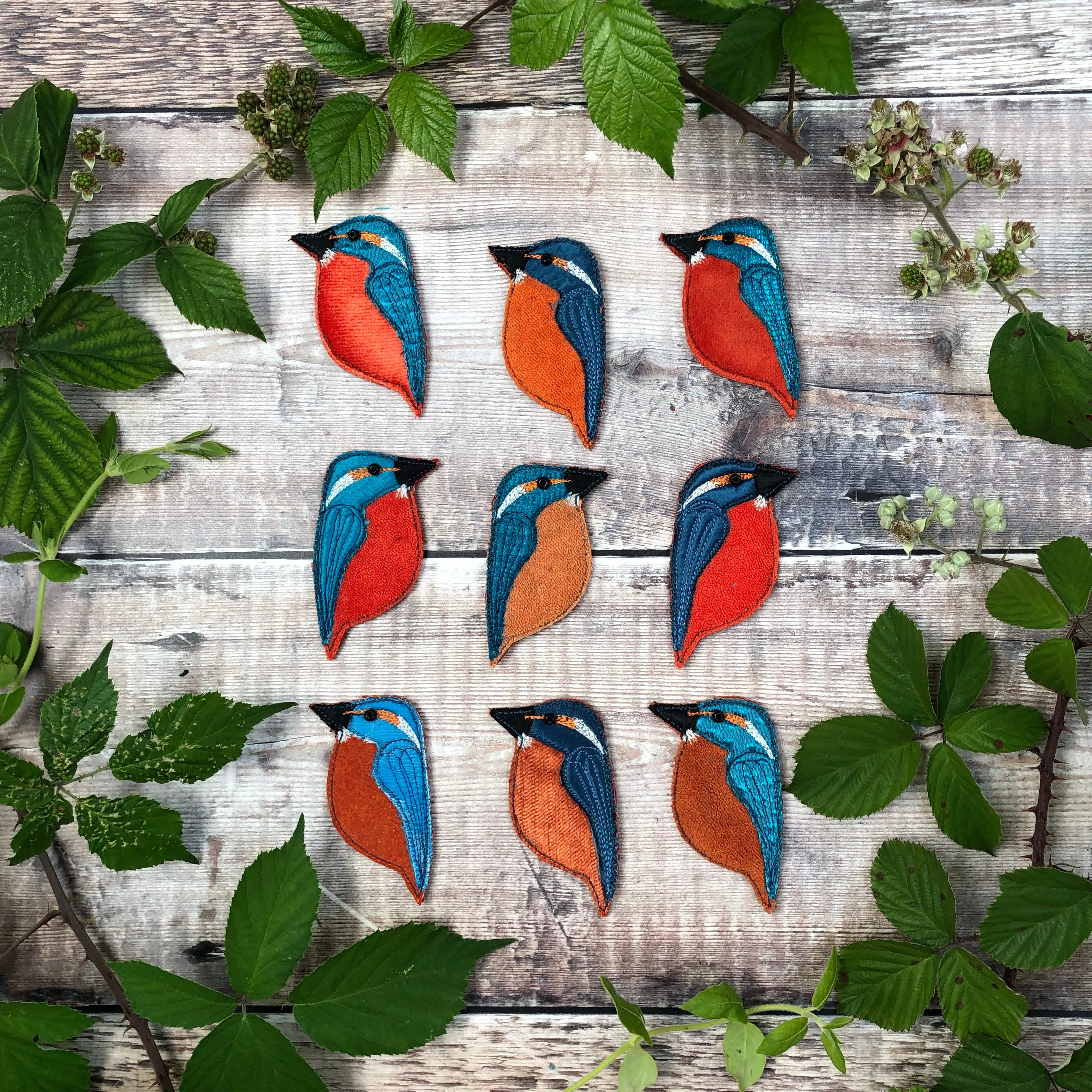 Fabric Kingfisher brooches