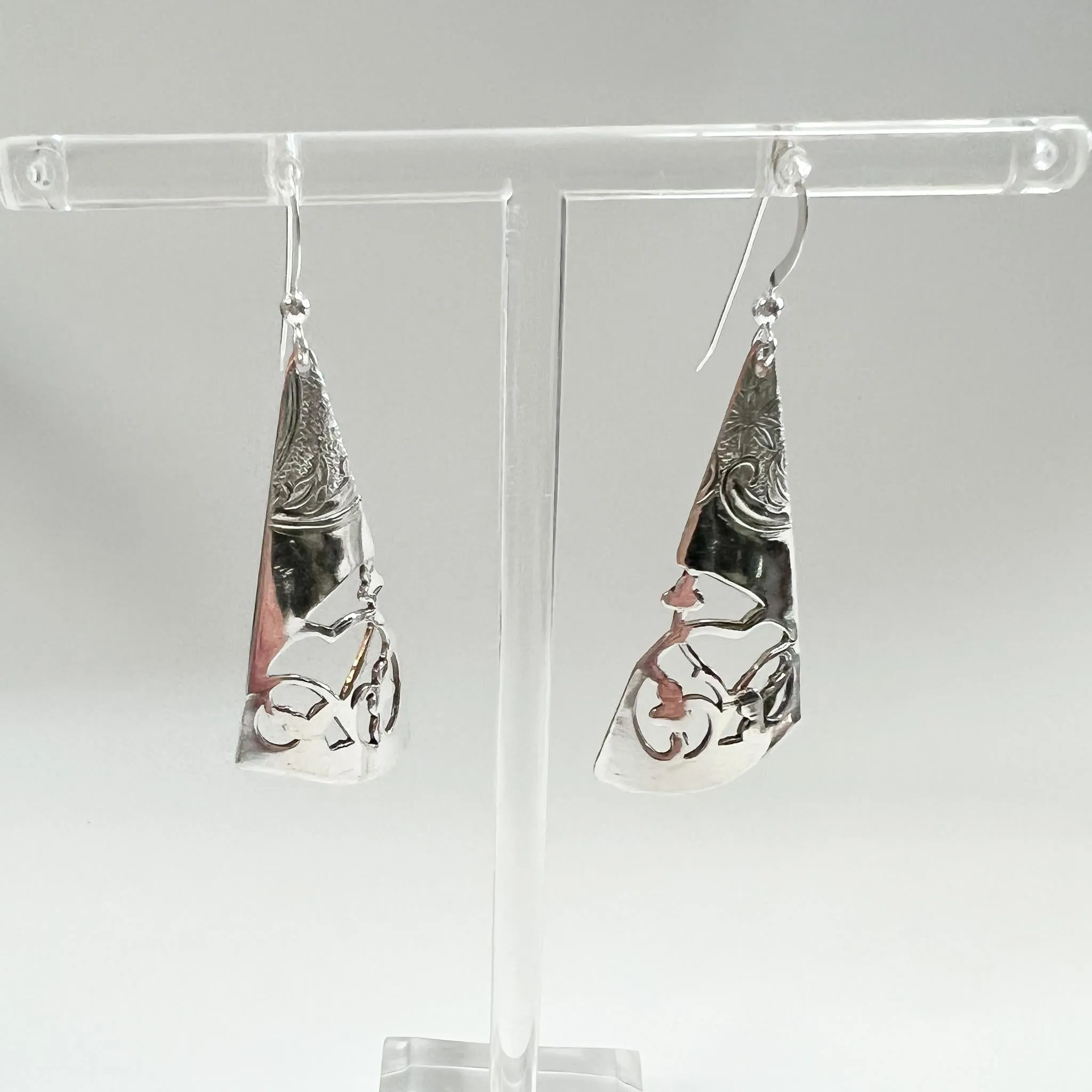 Fan Shaped Silver Earring by L Carr