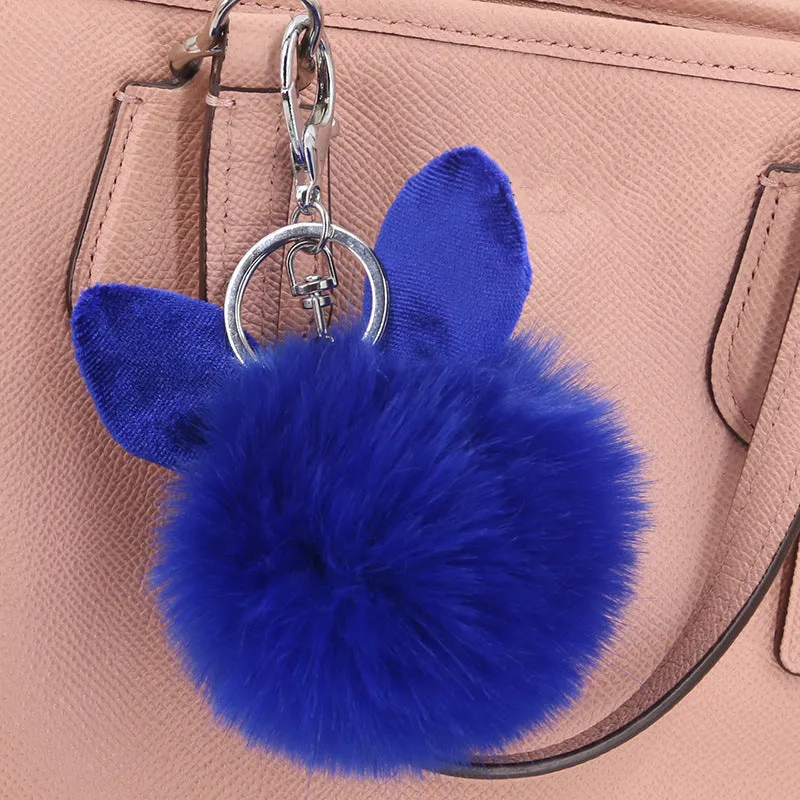 Fashion Pompom Keychain Round Fake Rabbit Fur Ball Key Chain With Ears Cute Women Charms Bunny Keychains Keyring Decorator