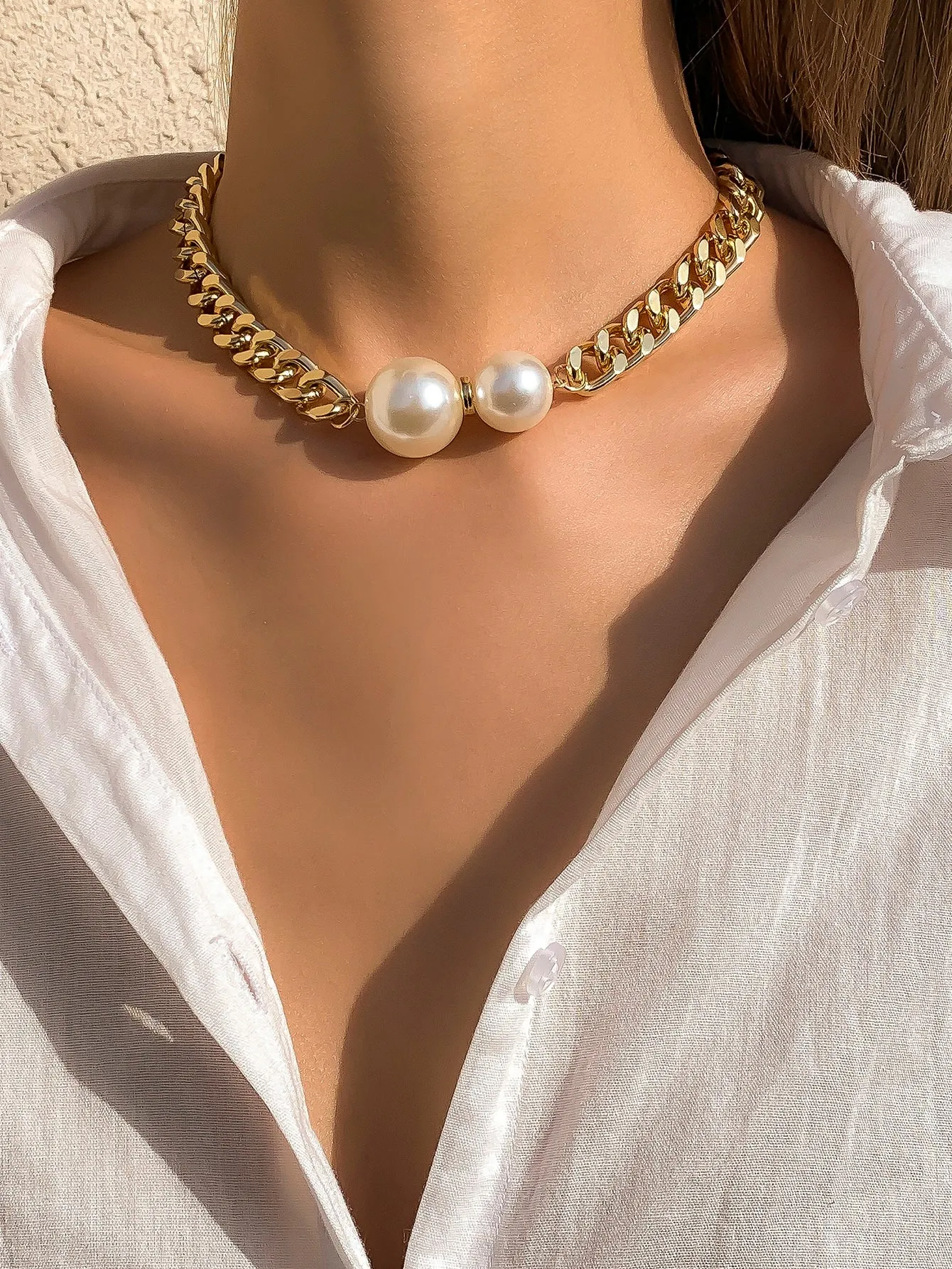 Faux Pearl Decor Chain Necklace Statement Necklace Modern Necklace