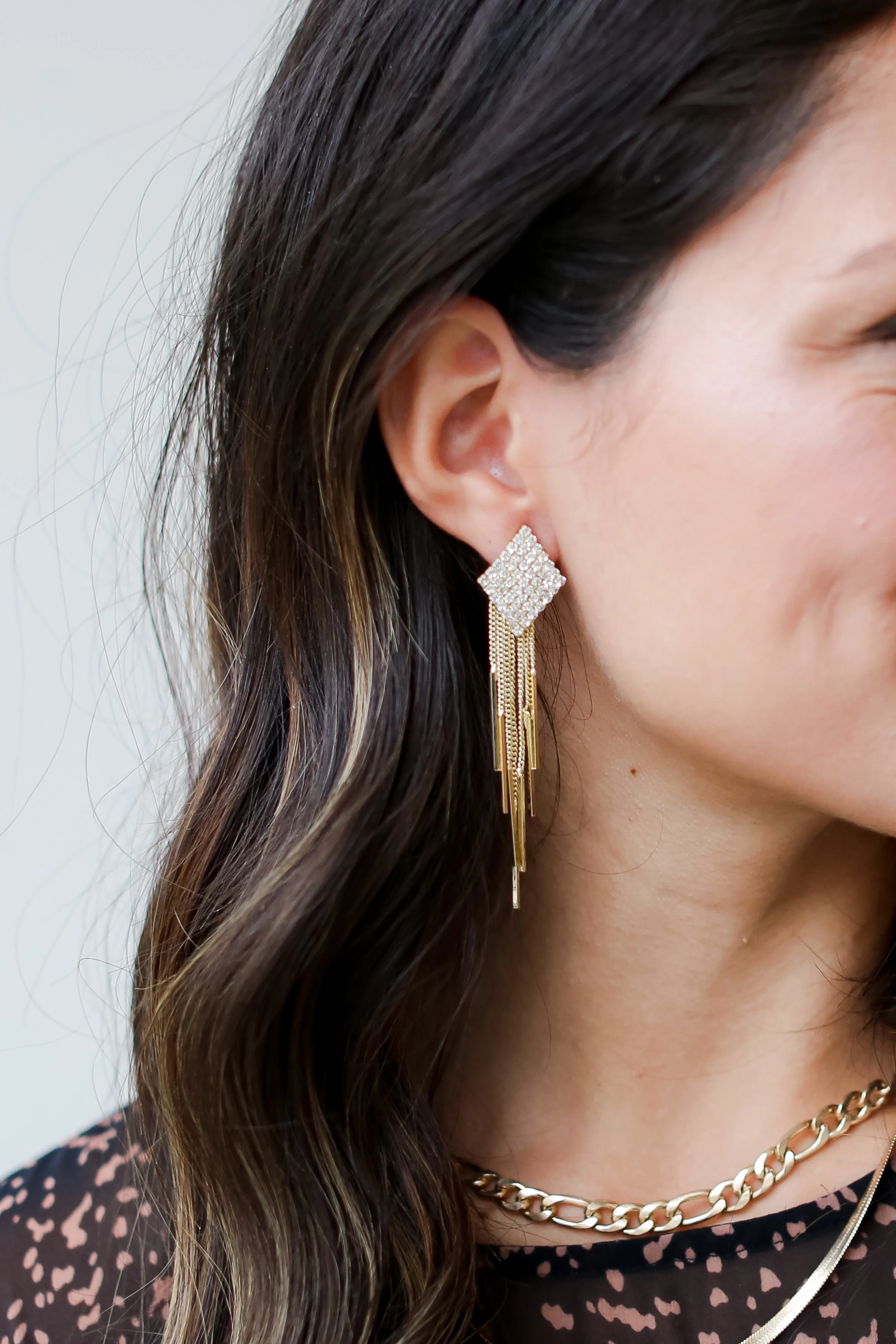 FINAL SALE - Gabi Gold Rhinestone Fringe Statement Earrings