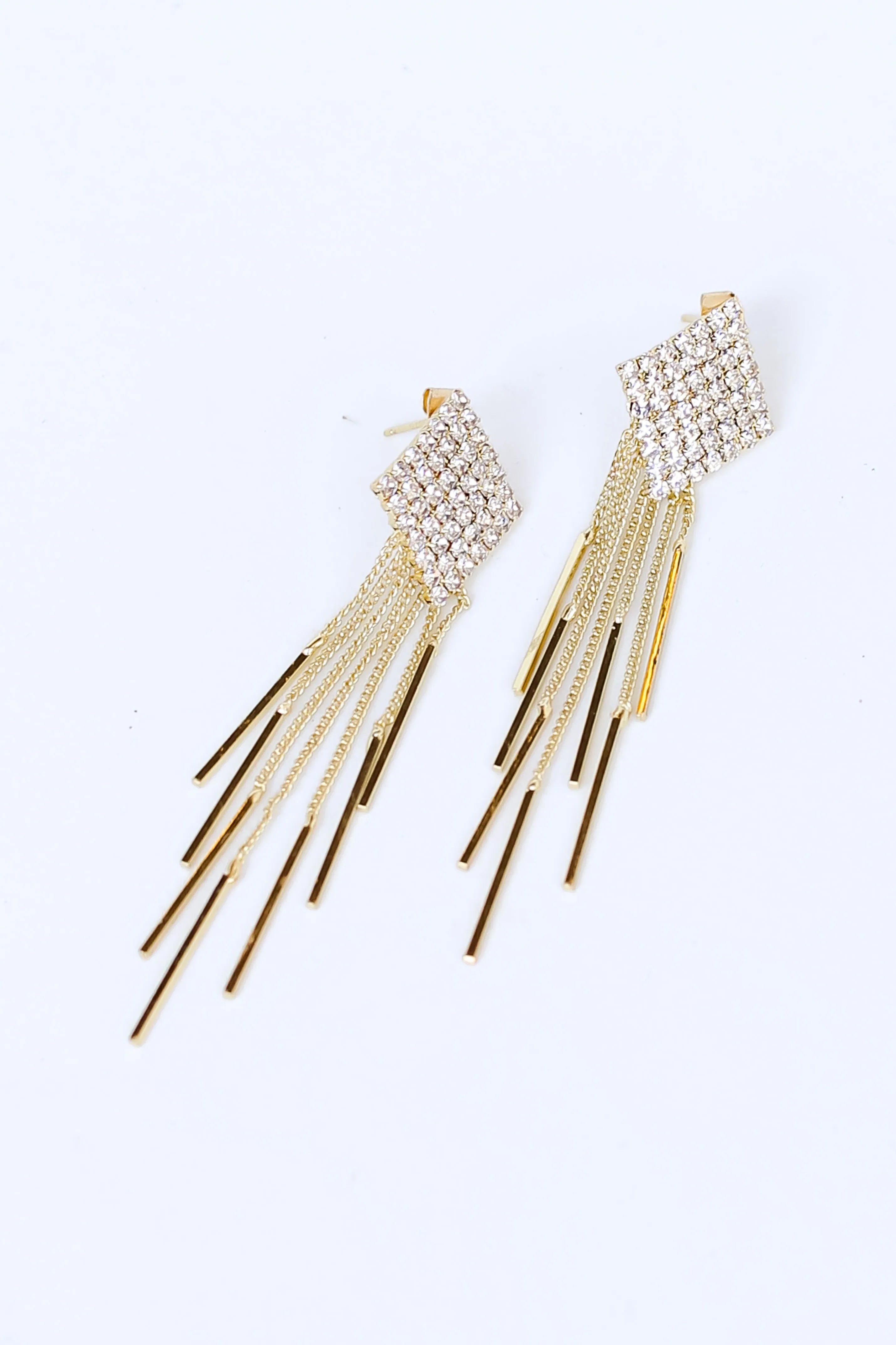 FINAL SALE - Gabi Gold Rhinestone Fringe Statement Earrings