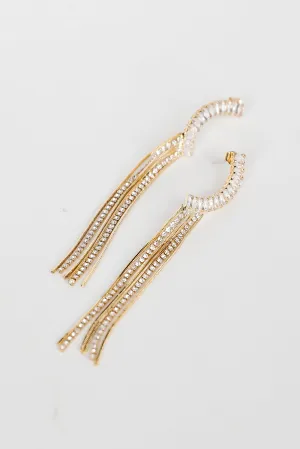 FINAL SALE - Raven Gold Rhinestone Fringe Earrings