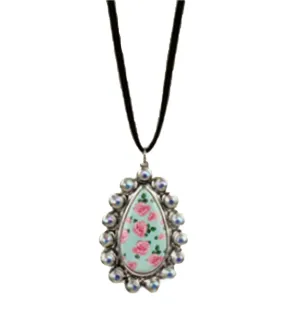 Floral Teardrop Necklace with Rhinestone Bling