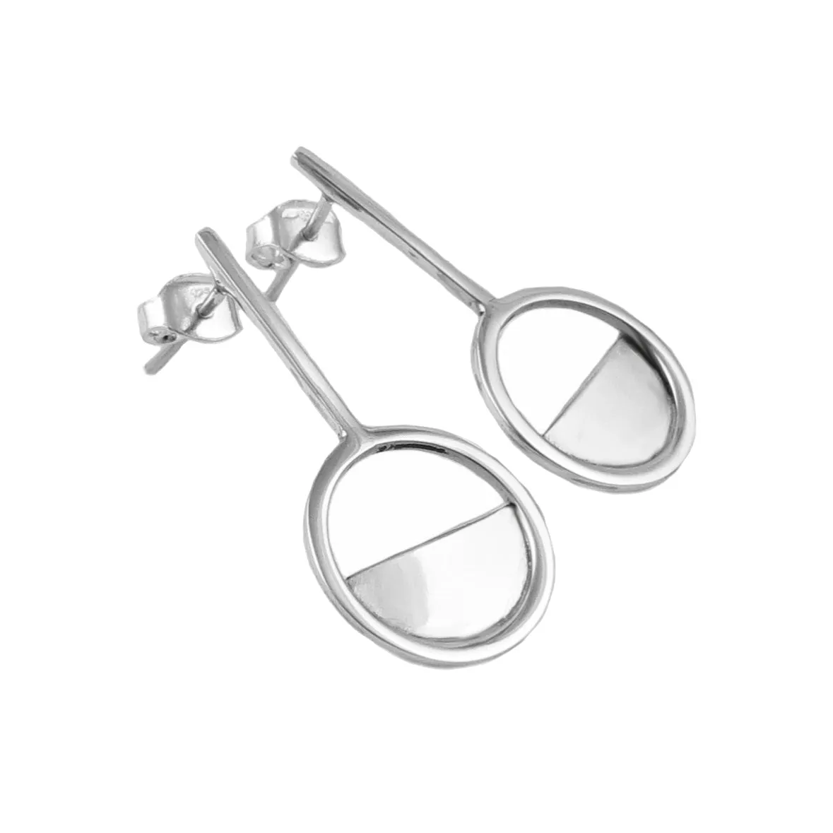 Geometric Sterling Silver Circle Stick Earrings