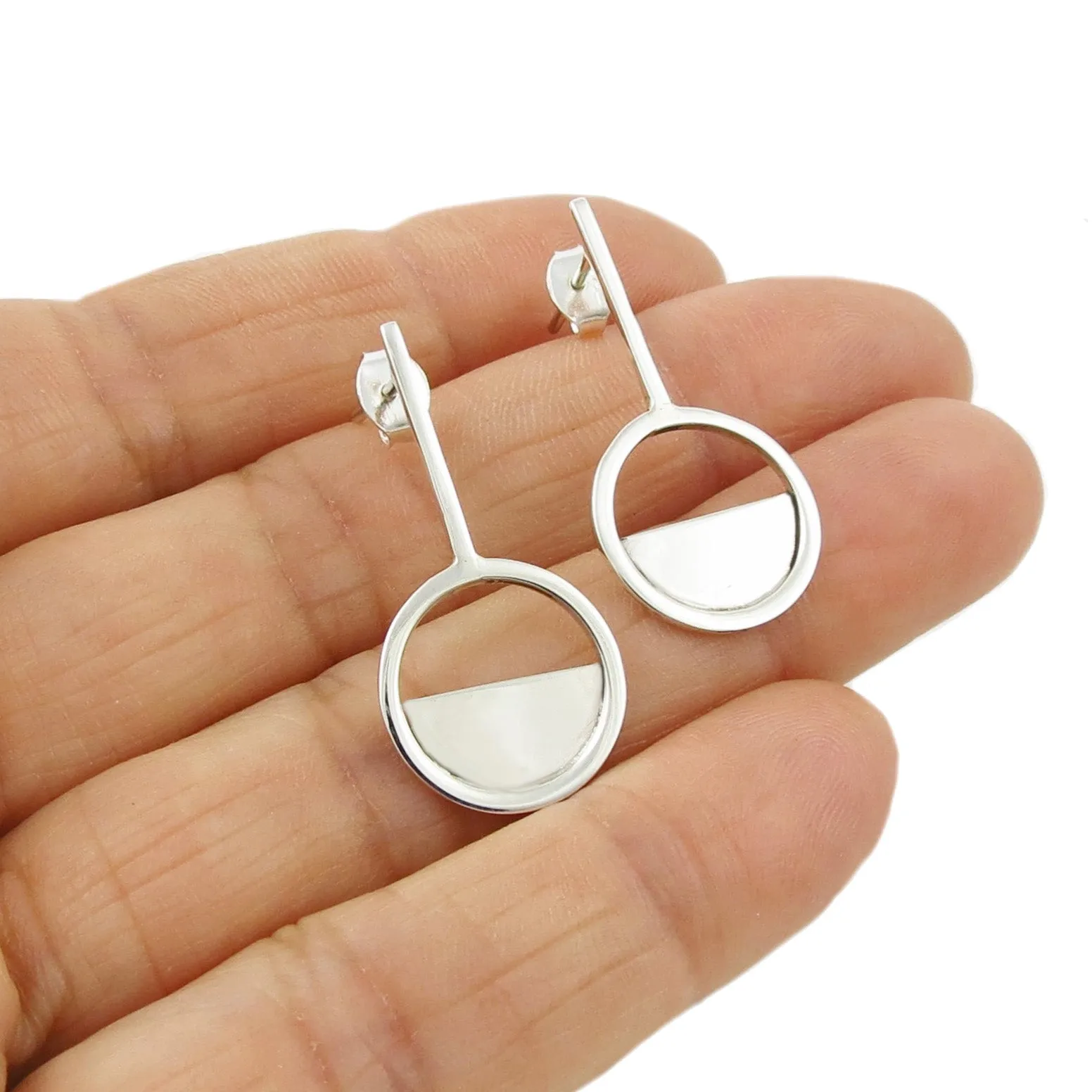 Geometric Sterling Silver Circle Stick Earrings