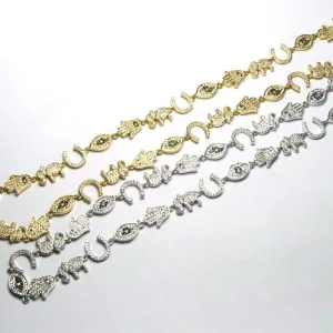 Gold & Silver CZ Link Chain - Eye, Moon, Star, Heart