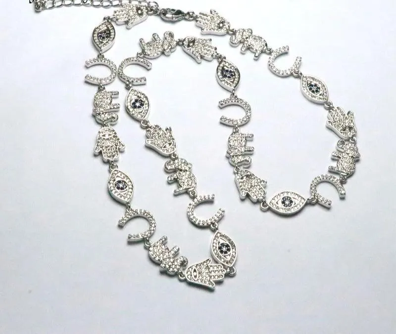 Gold & Silver CZ Link Chain - Eye, Moon, Star, Heart