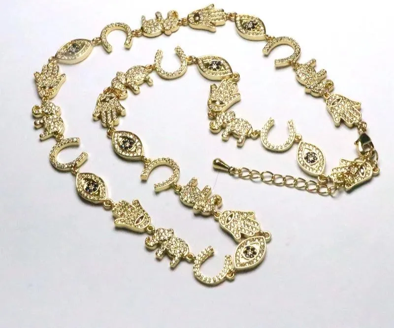 Gold & Silver CZ Link Chain - Eye, Moon, Star, Heart